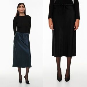 Babaton black skyscraper satin midi skirt size small drawstring waist acetate